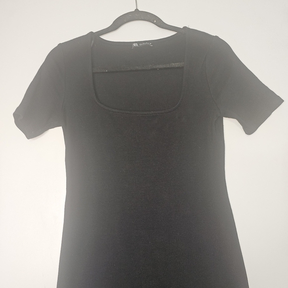 Zara Womens Short Sleeve Square Neck Ribbed Bodycon Dress Black Size Large - Picture 7 of 8
